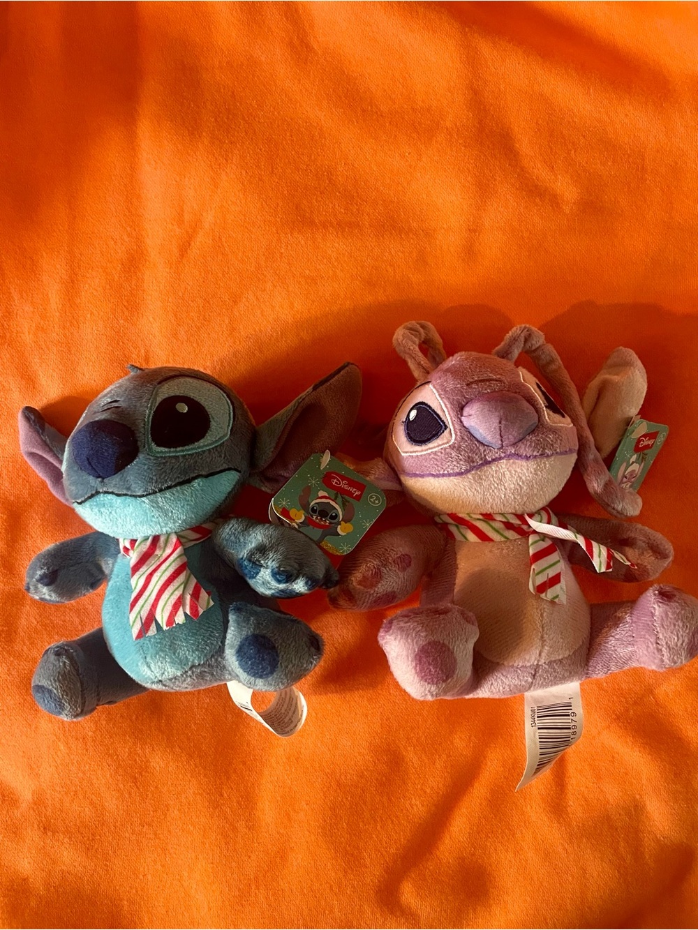 Disney Stitch & Angel plushies- 6”’s. Christmas edition.